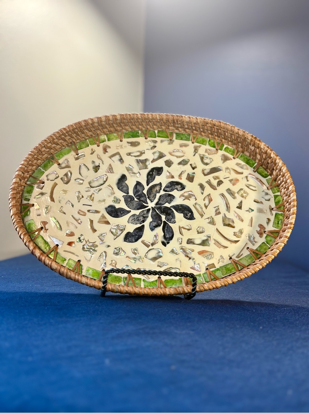 Woven Mosaic Serving Platter - Cream and Green